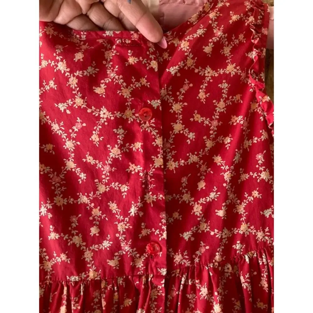Vintage 90s Laura Ashley Girls Floral Red Dress - 6 Years